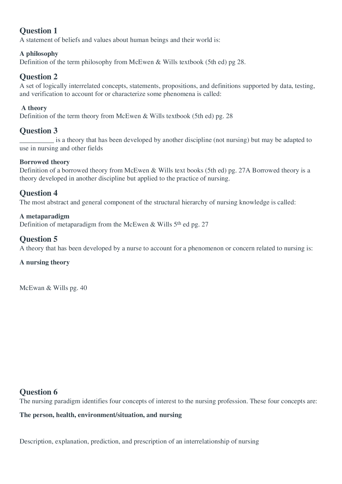 Preview of NR501 / NR 501: Theoretical Basis for Advanced Nursing Practice Week 8 Quiz Solution (Fall